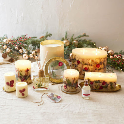Rosy Rings Small Round Botanical Candle - Spicy Apple 5.5" Burn Time 120 Hours Notes of Cardamom, Cinnamon, Clove, Long Lasting Candles, Candle Gifts