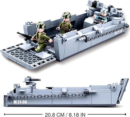 World War 2 Landing Craft Building Toys WW2 Military Vehicle Brick Set WWII Army Warship Boat Model Block with 4 Soldiers Figures (325 Pieces)