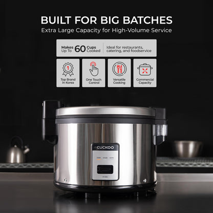 CUCKOO Commercial Rice Cooker & Warmer, Extra Large Rice Cooker 30-Cup Uncooked / 60-Cup Cooked, Professional Industrial Grain Cooker with Large Capacity, Easy One-Touch Operation, Silver (CR-3055)