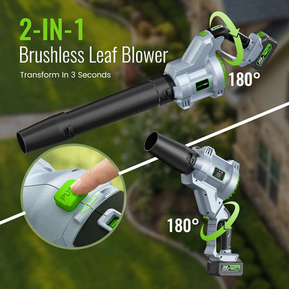 LUCKYTECH Leaf Blower Cordless, Brushless Handheld Leaf Blowers with 4.0Ah Batteries, 680CFM 180MPH with 5 Speeds, Lightweight Snow Blower Grass Blowers for Lawn Care, Patio, Yard, Garage