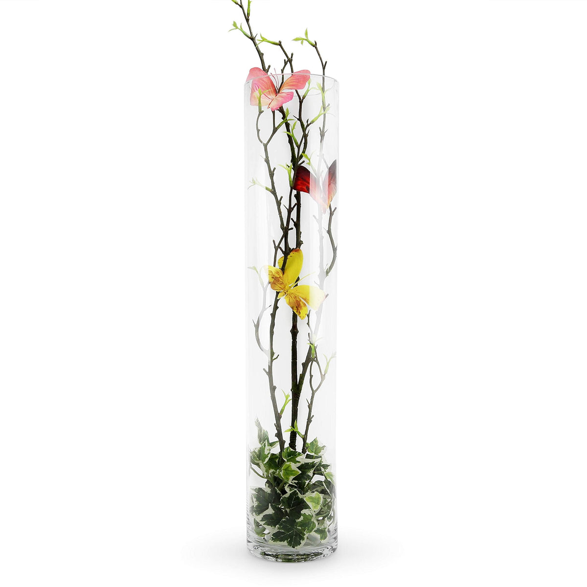 WGVI Quality Thick Weighted Tall Clear Cylinder Glass Vases, 4" W x 18" H, Flower Arrangement Floating Candle Holders Wedding Centerpieces Event Floral Container Display Decor, Bulk Wholesale, 6 Pcs