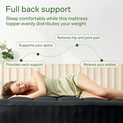 Niagara Sleep Solution Full Size Mattress Topper - Ultra Soft Bamboo Pillow Top for Back Pain Relief | Naturally Cooling, Black
