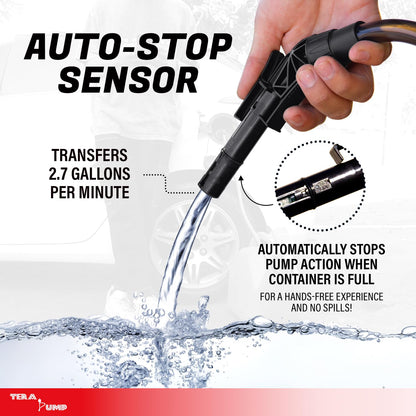 2PK of TERA PUMP 5th Gen TRFA01 Fuel Transfer Pump with Auto-Stop for Overfill Protection (2.7 GPM) Includes a Universal Threaded Adapter, Long Hose, Nozzle Clip for E15, E85, Gas, Diesel & More