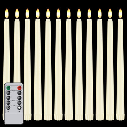 Hopule 12 Pcs Flickering Flameless LED Taper Candles, 11" Long Fake Taper Candles Battery Operated with Remote Timer, Ivory Plastic Electric Candlesticks for Wedding Party Christmas Holiday