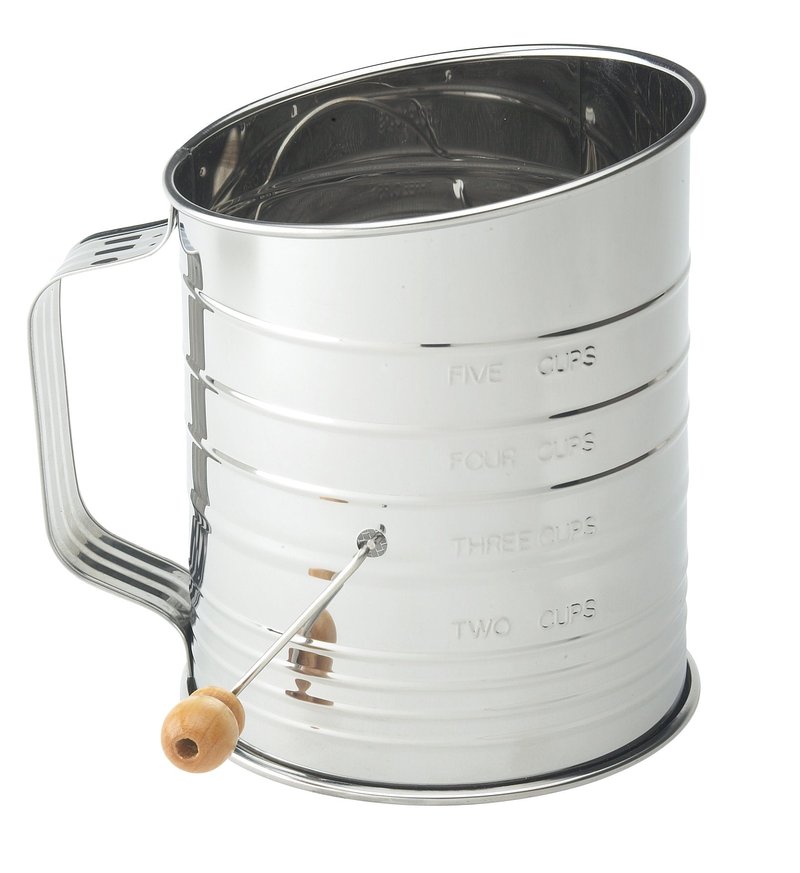 Mrs. Anderson's Baking Hand Crank Flour Sifter, Stainless Steel, 5-Cup Capacity, For Breaking Up Clumps And Aerating Flour And Powdered Sugar