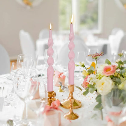 10 Inch Taper Candles Twisted Candlesticks Unscented Handmade 2 Pack Smokeless Taper Candles Dinner Table Candles for Wedding Yoga Celebration(Peach Pink)