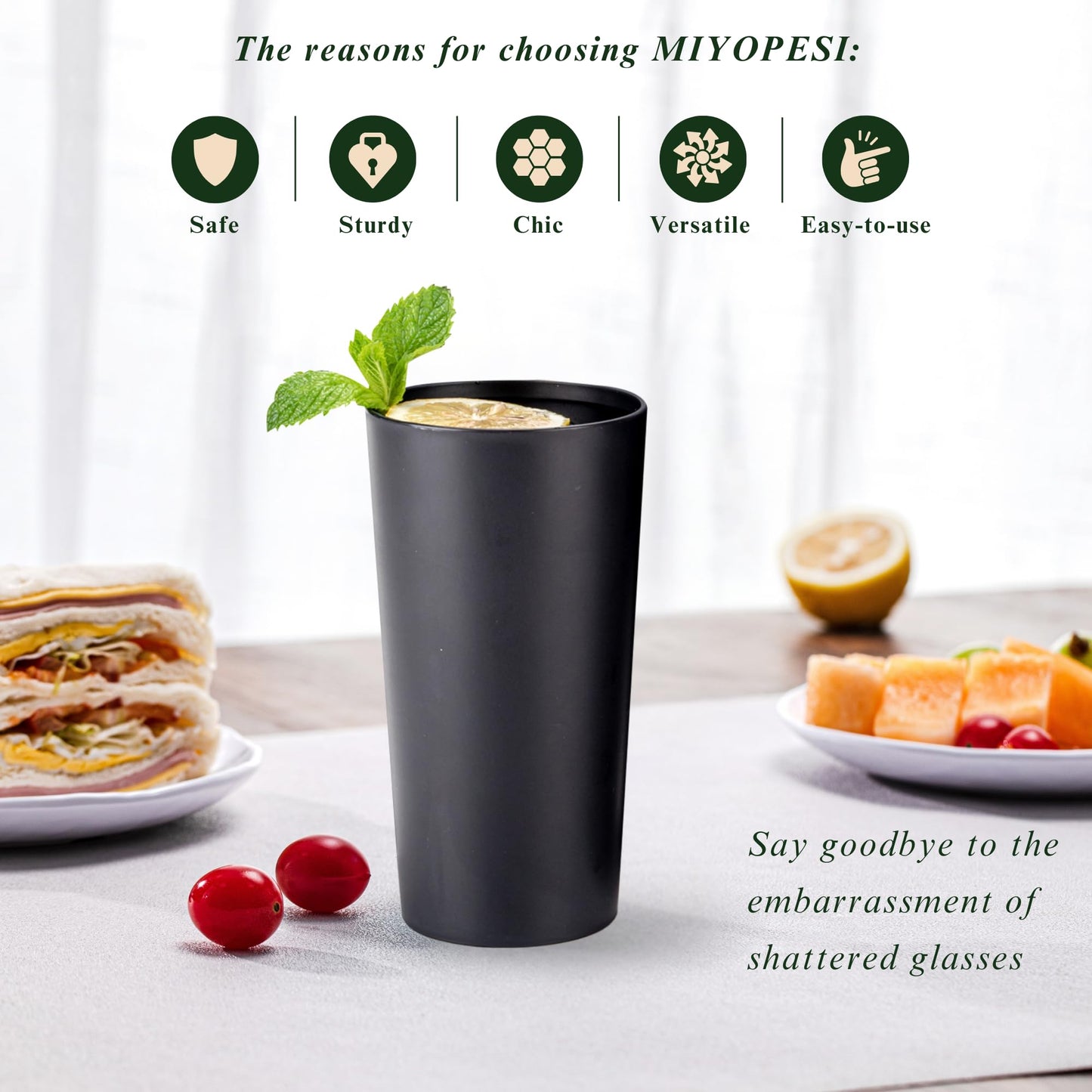 MIYOPESI 26oz Stackable Plastic Water Tumblers (Set of 12), Shatter-Proof Plastic Cups, Reusable Plastic Drinking Glasses, BPA-Free, Dishwasher-Safe, Heat-Resistant, Microwave-Safe (Grey Stone)