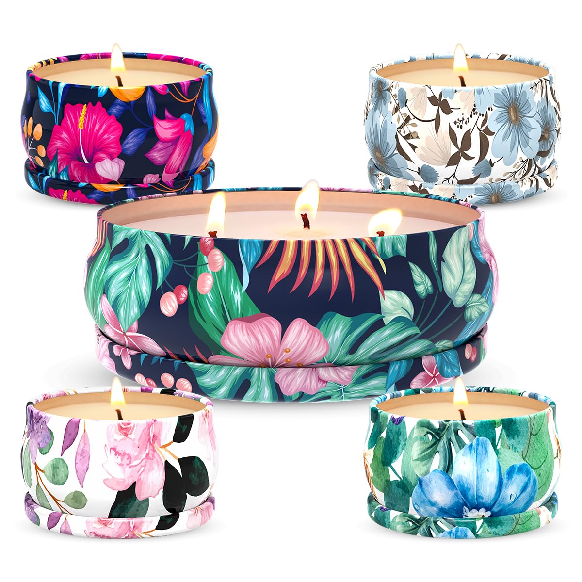 5 Set Highly Scented Candles Gift Set for Home Women, Decorative Natural Soy Wax Aromatherapy Candles for Christmas - 1pc 13.5oz BlackBerry and 4pcs 2.5oz Rose, Lemon, Vanilla and Gardenia Fragrance
