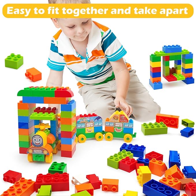 150 Pcs Classic Building Blocks Set for Toddlers 3-6 Large Building Bricks Train Educational Toy STEM Toys Compatible with Major Brands Gift for Kids