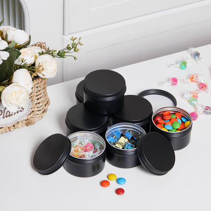 Patelai 36 Pcs 4 oz Metal Round Tins Aluminum Tin Cans Salve Tins Containers with Screw Lid 10 Sheets Stickers for Salve Spice Candies Balms Candles (Black)