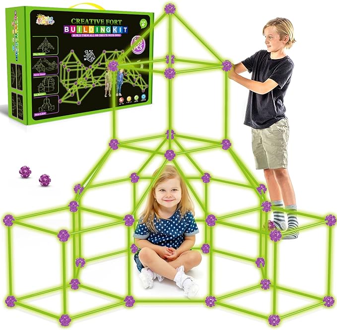 Glow In The Dark Fort Building Kit for KidsSTEM Construction Toys Educational Gift for 3 4 5 6 7 8 9 10 11 12 Years Old Boys and GirlsUltimate Creative Set for Indoor &amp Outdoors Activity200 Pc