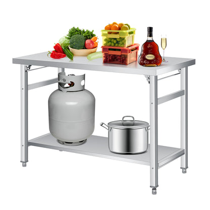 GAOMON 48" Folding Stainless Steel Table, 920 LBS Commercial Worktable Workstation with Undershelf for Prep & Work, NSF Stainless Steel Kitchen Island for Home Kitchen Restaurant Garage Warehouse