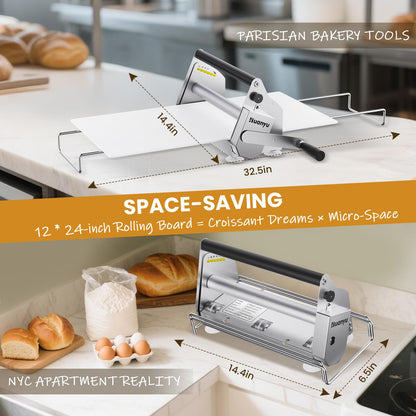 Huanyu Folding Dough Sheeter with 10 Adjustable Thickness Settings for Home and Commercial Bakeries, Stainless Steel 12" and 15" Bundle