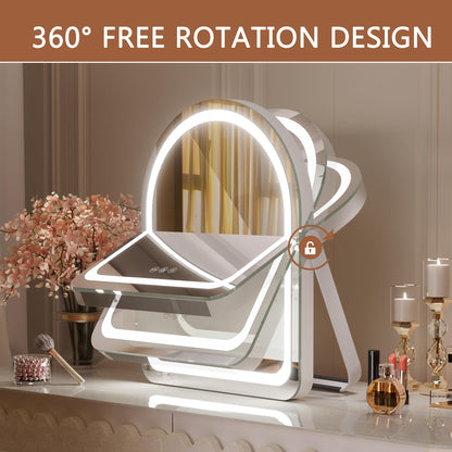 Hasipu Vanity Mirror with Lights, 11"× 14" Arched LED Makeup Mirror, Lighted Makeup Mirror with Lights, Smart Touch Control Dimmable 3 Modes Light 360°Rotation White