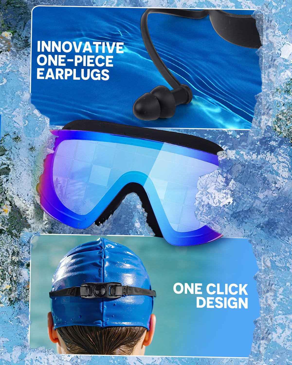 Zoomsnail Swim Goggles 2 Pack, Frameless Wide View Swimming Goggles for Adult, Anti-Fog Anti-UV No Leaking Pool Goggles for Men Women Youth