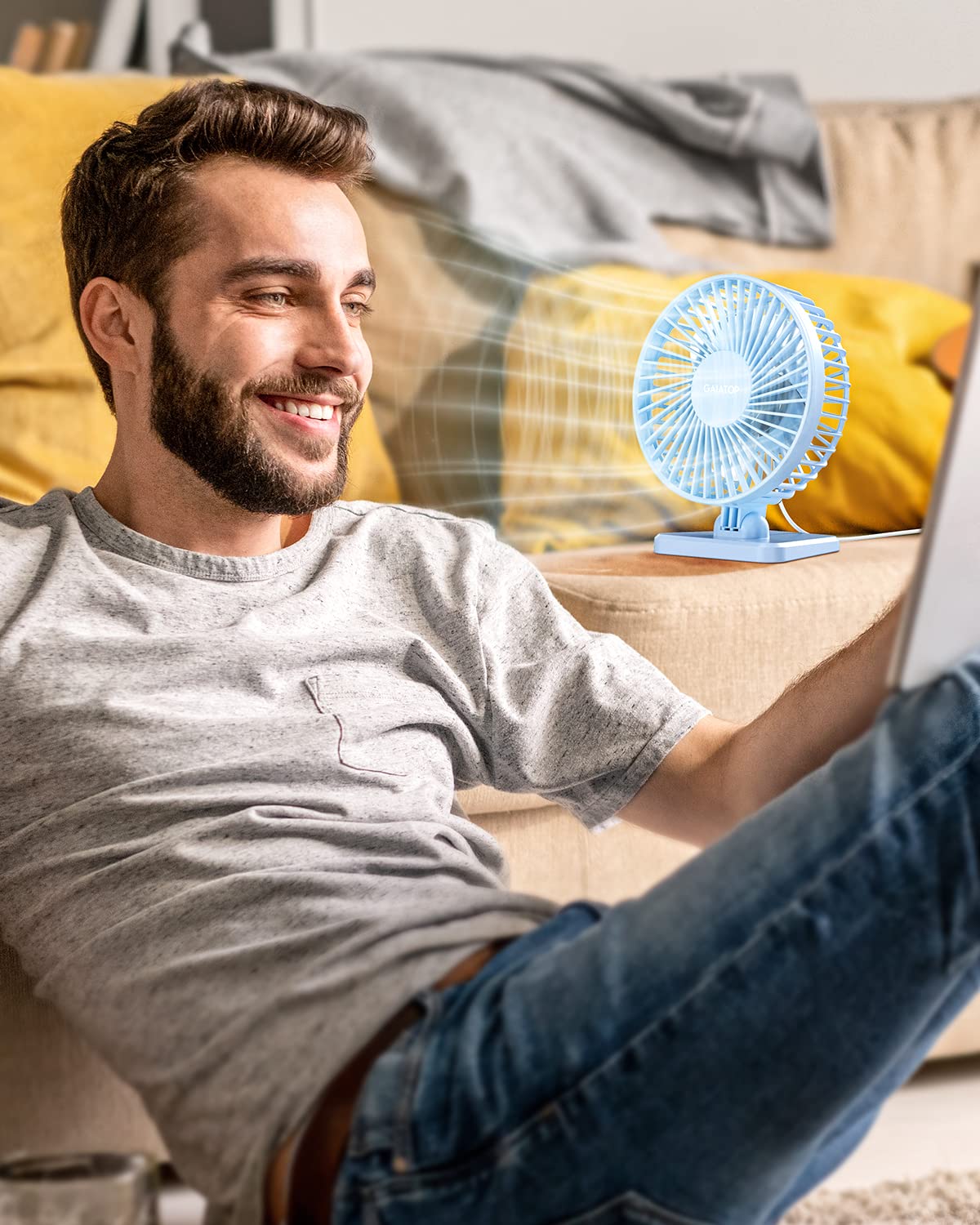 Gaiatop USB Desk Fan, Small But Powerful, Personal Portable Quiet 3 Speeds, Adjustable Mini Table Desktop fan for Cooling Home Office Car Summer Travel Gifts Light blue