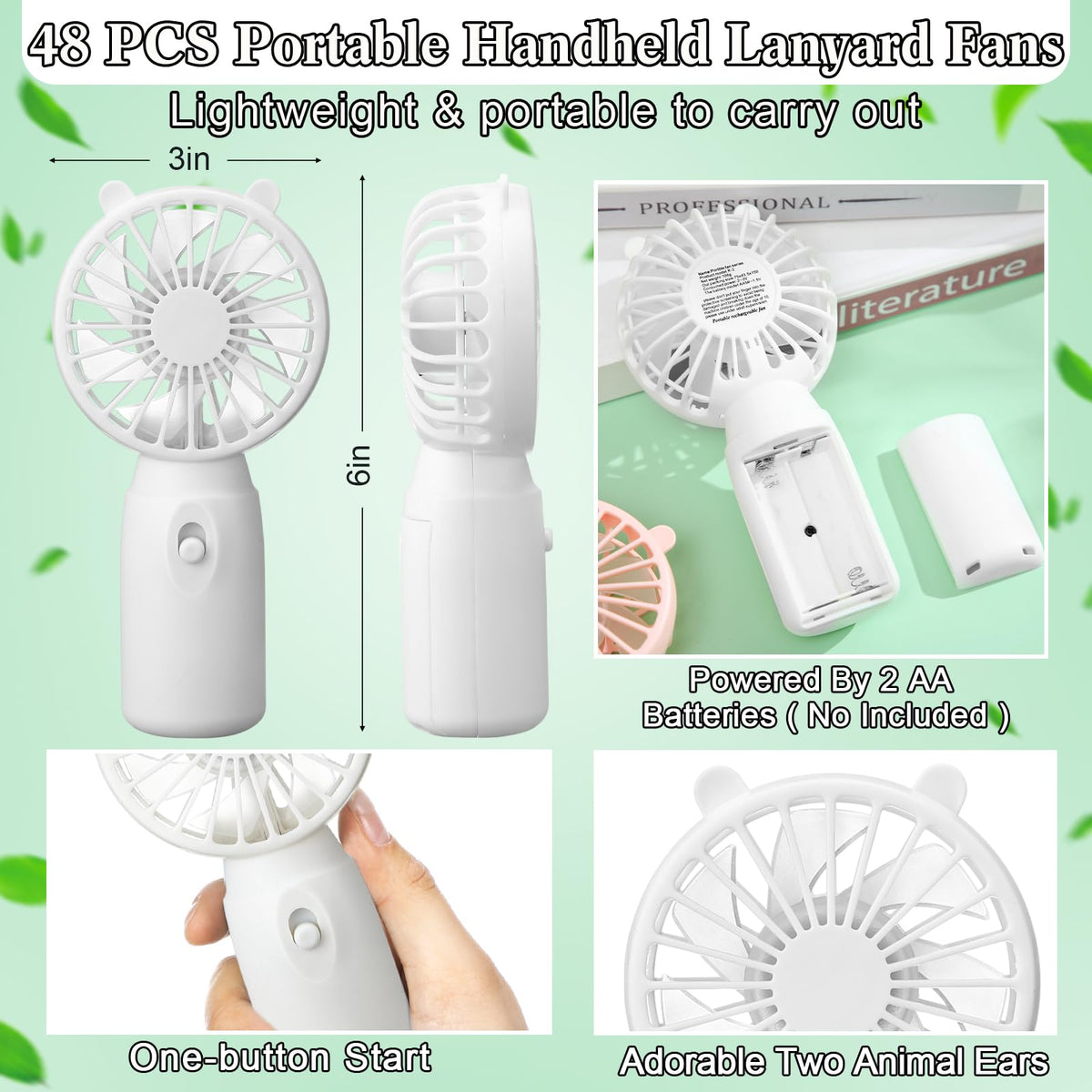 Glooglitter Mini Portable Fans Bulk Handheld Battery Operated Fan with Lanyard Lightweight Personal Fans for Summer Wedding Birthday Party School Office Cooling Gift(White,48 Pcs)