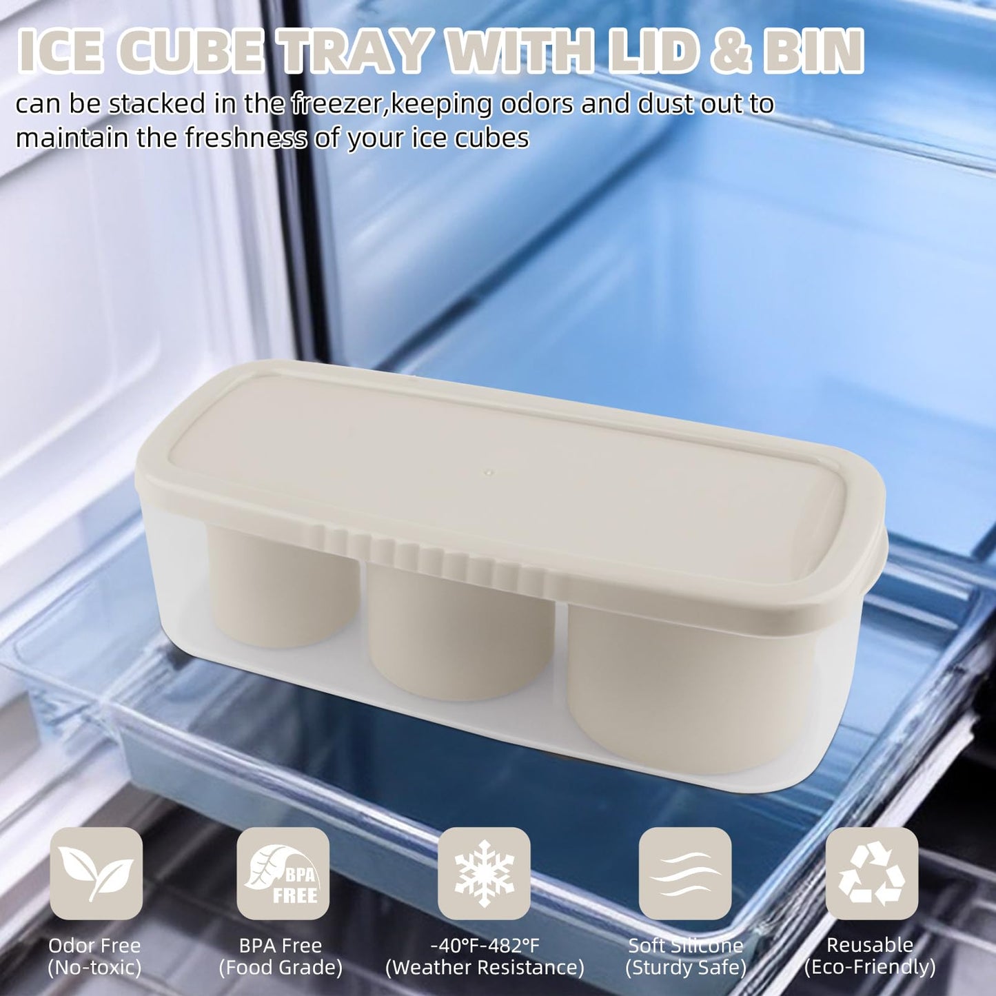 Tcamp Tumbler Ice Mold, Ice Cube Tray for 30 oz -40 oz Tumbler Cup, 3 Pcs Silicone Hollow Cylinder Ice Mold with Lid and Bin for Freezer, Ice Drink, Juice, Whiskey, Cocktail (White)