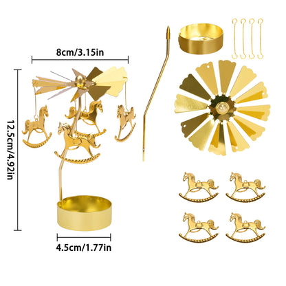 Toptime Spinning Candle Holder, Gold Tea Lights Candle Holder Carousel Candle Spinner, Rotating Metal Candle Holders for Table Centerpiece Carousel Tealight Holder for Christmas Festival Home Decor