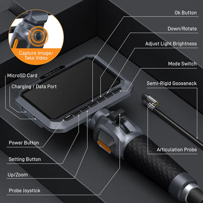 Teslong Two-Way Articulating Borescope, 5.5mm Slim Probe, 5.0'' Industrial Endoscope with Light, 5FT Flexible Snake Scope for Automotive, HVAC & Mechanics