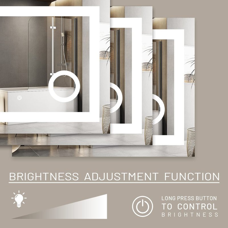 MIRPLUS 24 x 32 inch Bathroom Mirrors for Wall, LED Bathroom Mirror with Lights, Rectangular Bathroom Mirror with 3X Amplifier Anti-Fog Mirrors