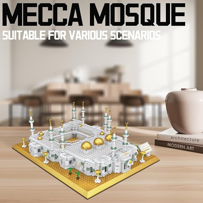 Mecca Mosque Building Model Mini Block Set (1255 Pieces) Muslims Islamic Gift Famous Building Toy Children and Adult Eid al Fitr Gift