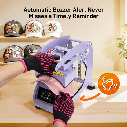 GOCHIFIX Heat Press, Precise Temp/Timer Control, 6.54"x3.84"Curved Heat Plate, 2 Hat Pad, Hat Stretcher, Safety Base, Glove, Hat Press Heat Machine for Caps, Sublimation, Vinyl, Heat Transfer