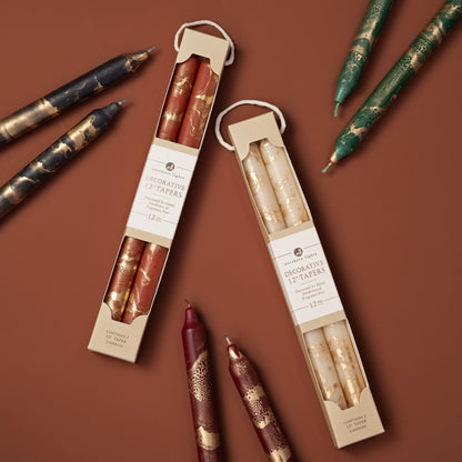 Northern Lights Candles - Premium Decorative Tapers - 12" 2PK - Bordeaux w/Gold - 73302