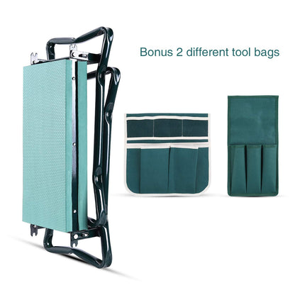Ohuhu Garden Kneeler and Seat, Heavy Duty Garden Stool with EVA Foam Kneeling Pad, Foldable Gardening Bench with 2 Tool Pouches, 2-in-1 Portable Gardening Supplies, Idea Gifts for Women Men Seniors