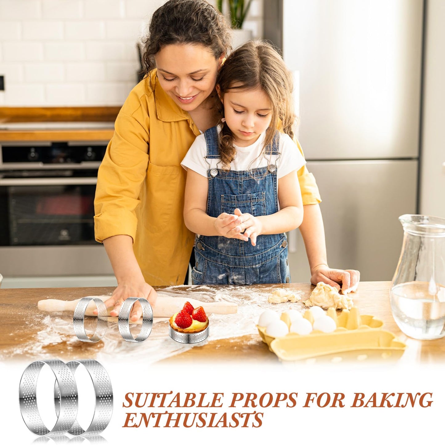 Mumufy 20 Pcs Perforated Tart Rings Round Stainless Steel Tart Rings for Baking Nonstick Metal Round Cake Ring for Pastry French Dessert Mousse Food Crisp Home Food Making Tool (4'')