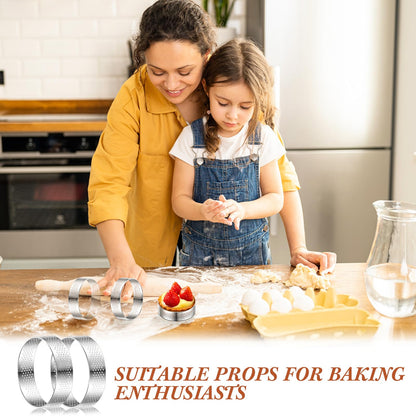Mumufy 20 Pcs Perforated Tart Rings Round Stainless Steel Tart Rings for Baking Nonstick Metal Round Cake Ring for Pastry French Dessert Mousse Food Crisp Home Food Making Tool (4'')
