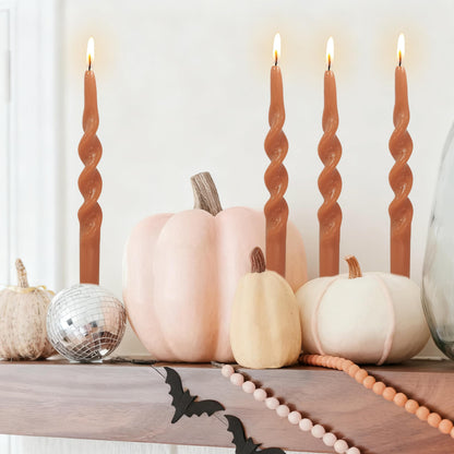 10 Inches Spiral Taper Candles Sticks Pumpkin Twisted Candle Dripless Unscented Long Candles, Handmade Candlesticks for Wedding Dinner Decor, Set of 4