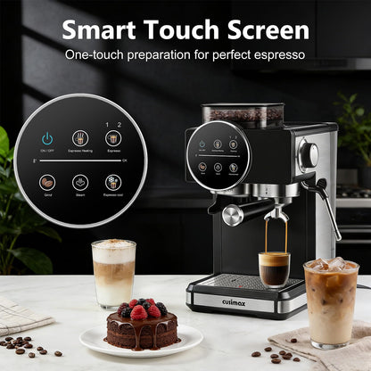 Espresso Machine with Grinder, 20 Bar Professional Expresso Coffee Machines with Milk Frother Steam Wand, Espresso Maker with 60oz Removable Water Tank, Cappuccino & Latte Machine for Home (Black)