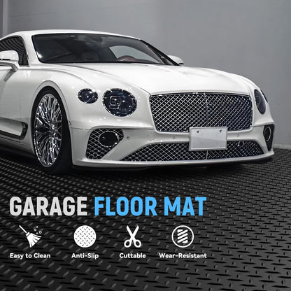 NarwooAuto 8x25 FT Garage Floor Mat, 2.8mm Thickened PVC Flooring Roll for Under Car, 200 SQFT Diamond Plate Black Garage Mats for Garage, Warehouse, Basement, Gyms, Trailer（Included Tapes）