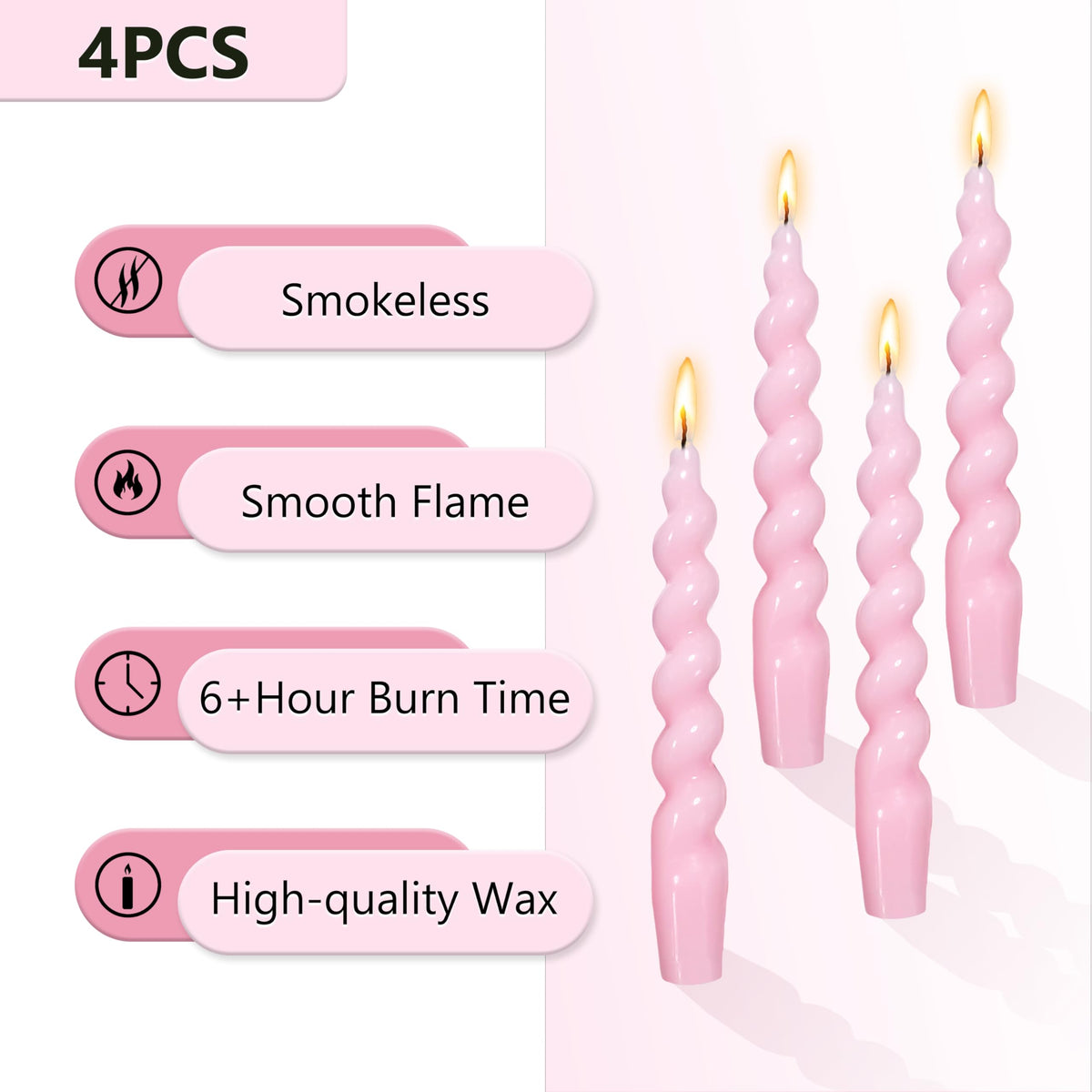 Spiral Taper Candle Twisted Candle Stick - 7 INCH Funky Candlesticks Pink Tapered Candles Unscented Dinner Candles for Home Décor Weddings Holiday