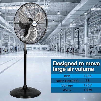 BILT HARD 20" High-Velocity Industrial Pedestal Fan with 3 Speeds, 5200 CFM Oscillating Stand Fan, Heavy Duty Metal Stand Fan for Commercial, Warehouse, Garage Use