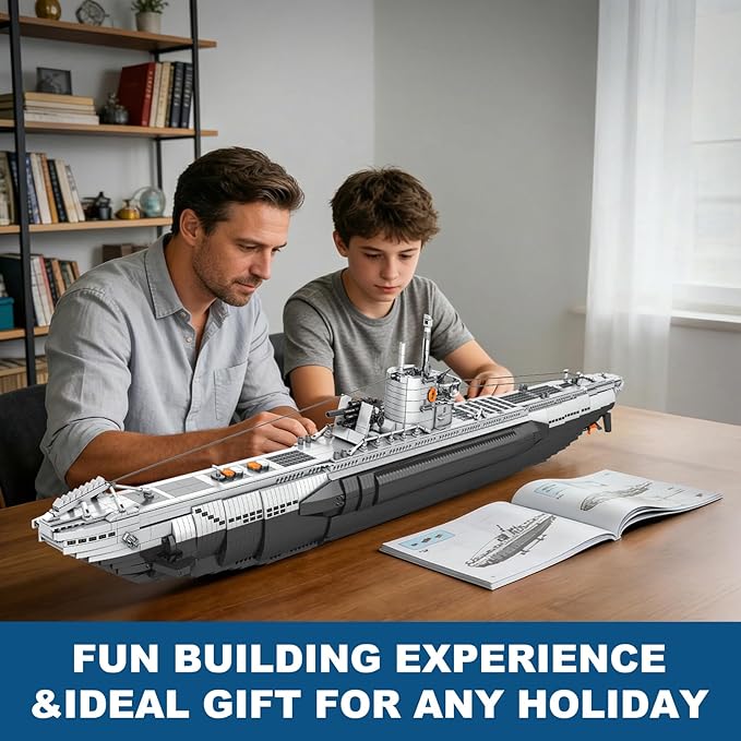 Reobrix U-Boat Submarine Building Set for Adults 3660Pcs Military Warship Model Kit with Stand WWII Collectible Battleship Display with Interior Details Creative Gift for Military Fans 14+