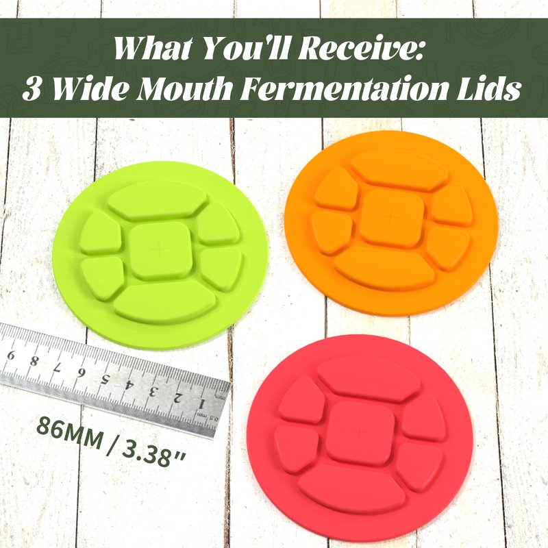Garden to Jar Fermenting: 3-Pack Wide Mouth Fermentation Lids (86mm) for Ball & Kerr Mason Jars | Self-Burping Airlock Lids for Sauerkraut, Kimchi & Preserving Harvests