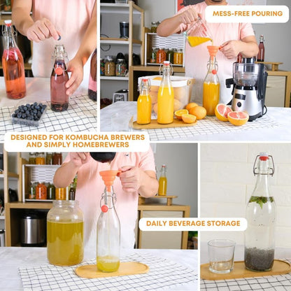 FastRack Swing Top Glass Bottles 16 oz (500ml) – 2 Pack | Clear Flip Top Bottles with Airtight Lids | Reusable Glass Containers for Olive Oil, Vinegar, Kombucha, Beer & Fermentation