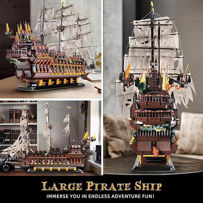 Mould King Large Pirates Ship Model Building Blocks Kits MOC Dutchman Building Block Pirate Ship Construction Set to Build Toys Gift for Age 14+/Adult Collections Enthusiasts (4364+Pieces)