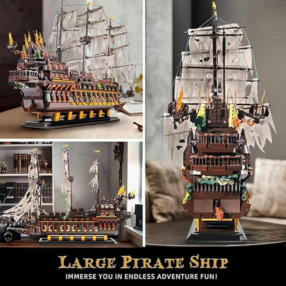 Mould King Large Pirates Ship Model Building Blocks Kits MOC Dutchman Building Block Pirate Ship Construction Set to Build Toys Gift for Age 14+/Adult Collections Enthusiasts (4364+Pieces)