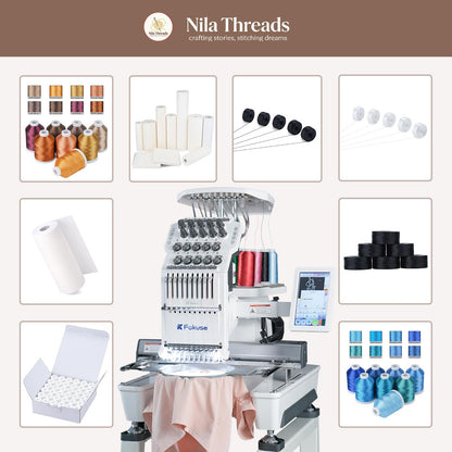 Fokuse brand FKS-1001 Commercial Embroidery Machine with 10 needle, Embroidery Area 14.2"x9.5", 1200SPM Max Speed, 7" Touch Screen, suitable for T-shirt, Hat, Flat, Bag and more