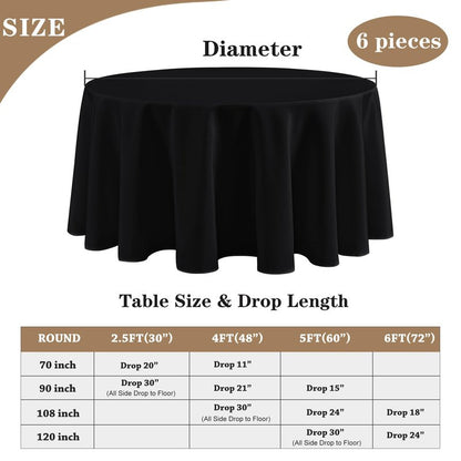 Fitable 6 Pack Black Round Table Clothes - 90 Inches in Diameter - Stain Resistant and Washable Tablecloths, Polyester Fabric Table Covers for Wedding, Party, Banquet, Gathering