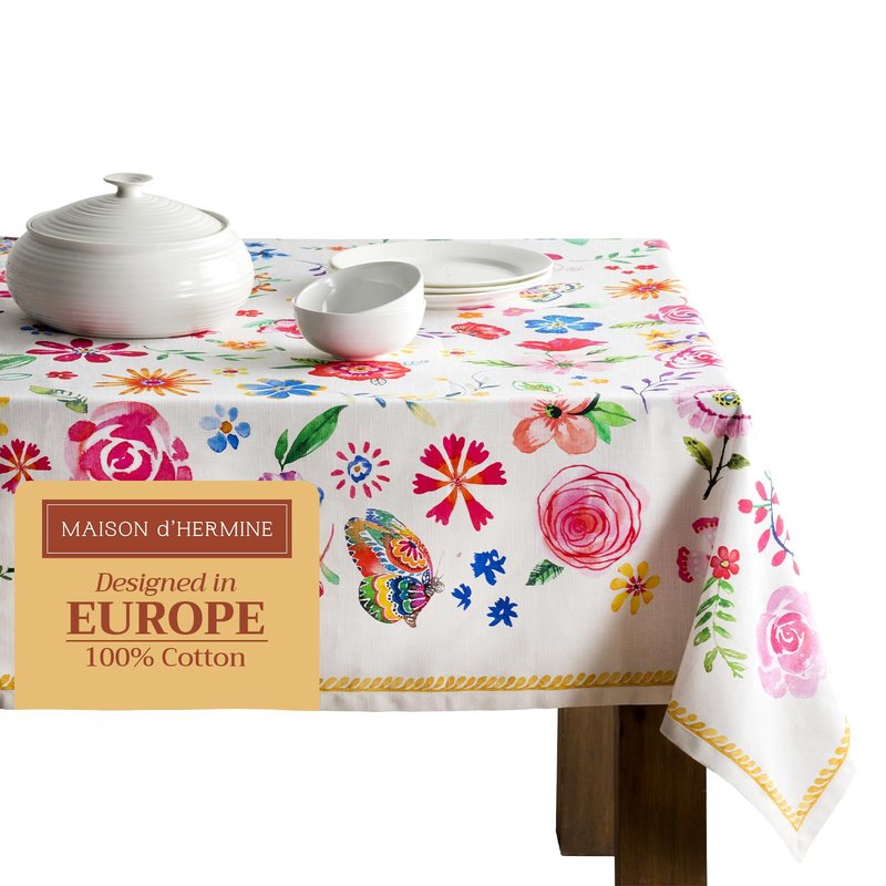 Maison d' Hermine Table Cloth Rectangle Table 100% Cotton 70 x 120 Inches Tablecloth Reusable Decorative for Dining Kitchen Farmhouse Home Gifts for Mothers Day Spring Summer- Happy Florals - Sweety