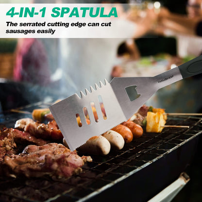 HAUSHOF Large Grill Accessories Heavy Duty BBQ Set Gifts for Men/Women - Premium Stainless Steel Spatula, Fork & Tongs, Barbecue Utensils Tool Kit Gift for Grilling Lover Outdoor
