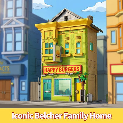 Happy Burgers Shop Modular Building Set for Adults The Belcher Family House Building Blocks with Box Ideas Collectors Gift Set for Kuchi Kopi Cartoon Fans (1222PCS)
