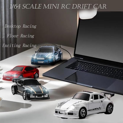 Mini RC Drift Car 1/64 RC Remote Control Car High Speed 2.4GHz Full Proportional RTR Micro Sports Racing Drift 4WD HobbyFast Race Vehicle with Lights Model Toys Gift for Kids Boys Adults