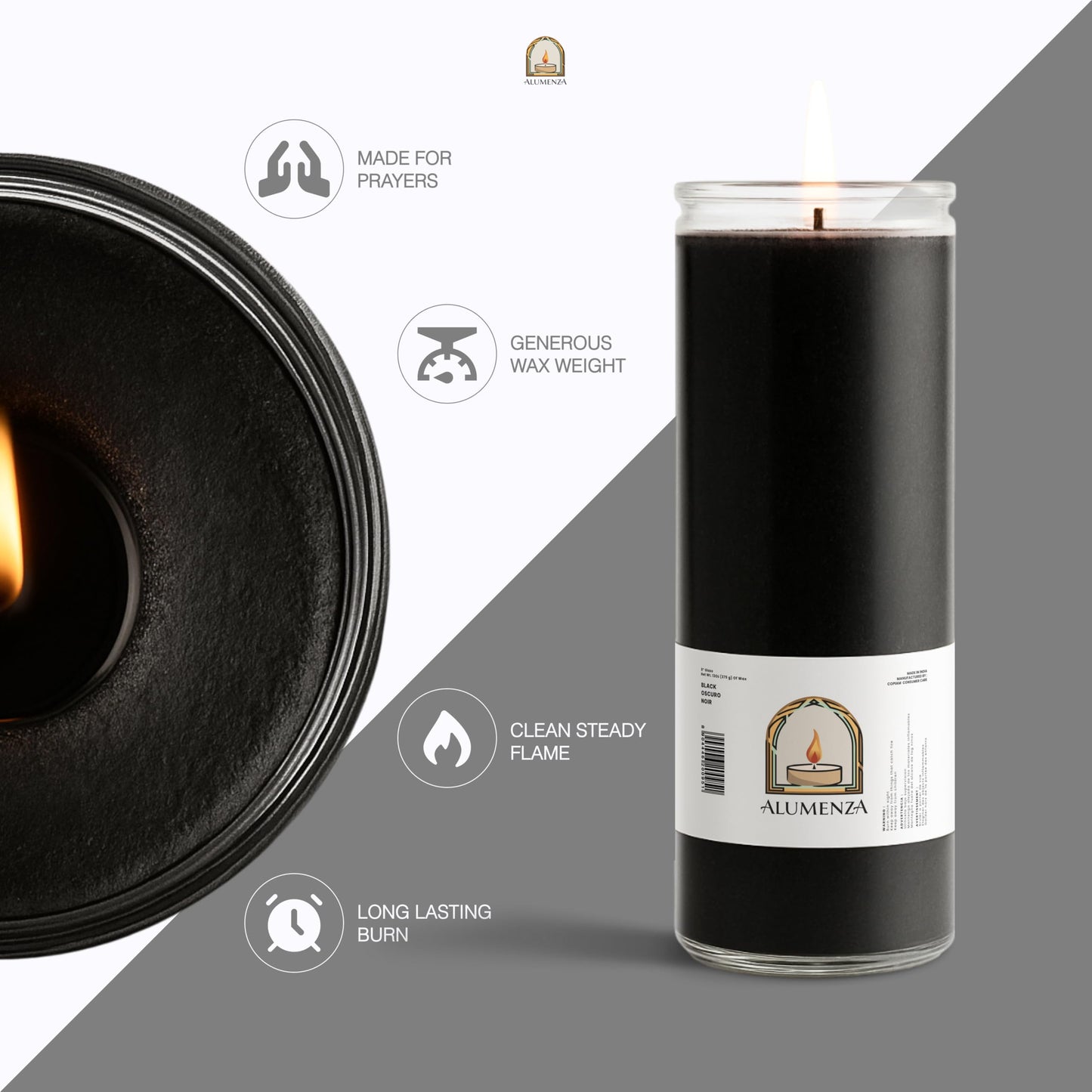 Alumenza 3 Pack Black 7 Day Candles in Glass Jar – Paraffin Wax, Clean Burning Unscented | Large & Tall Devotional Prayer Pillar Candles for Home, Memorial, Spells, Long Lasting