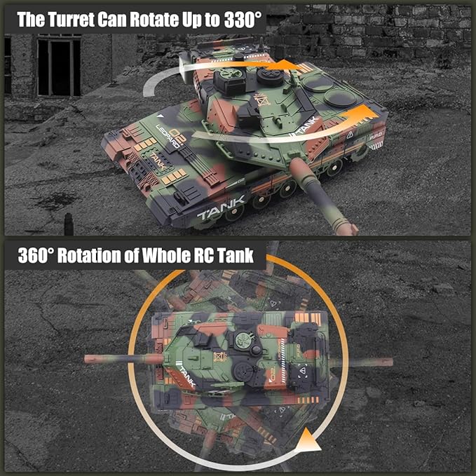 RC Tank - 2.4Ghz Remote Control Army Tank Toys with Auto Demo Sound Light Smoke - 13 Channel Military Vehicles Model Gift for Kids Adults Boys Age 6-8 9-12 Army Green