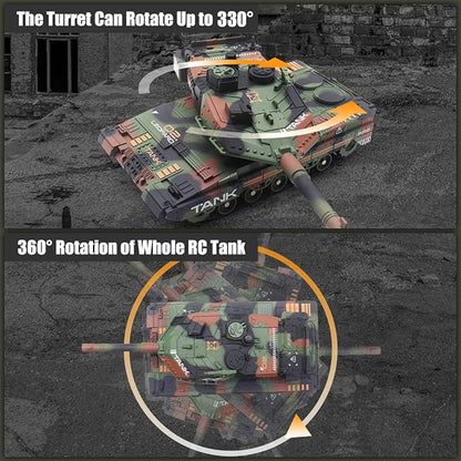 RC Tank - 2.4Ghz Remote Control Army Tank Toys with Auto Demo Sound Light Smoke - 13 Channel Military Vehicles Model Gift for Kids Adults Boys Age 6-8 9-12 Army Green